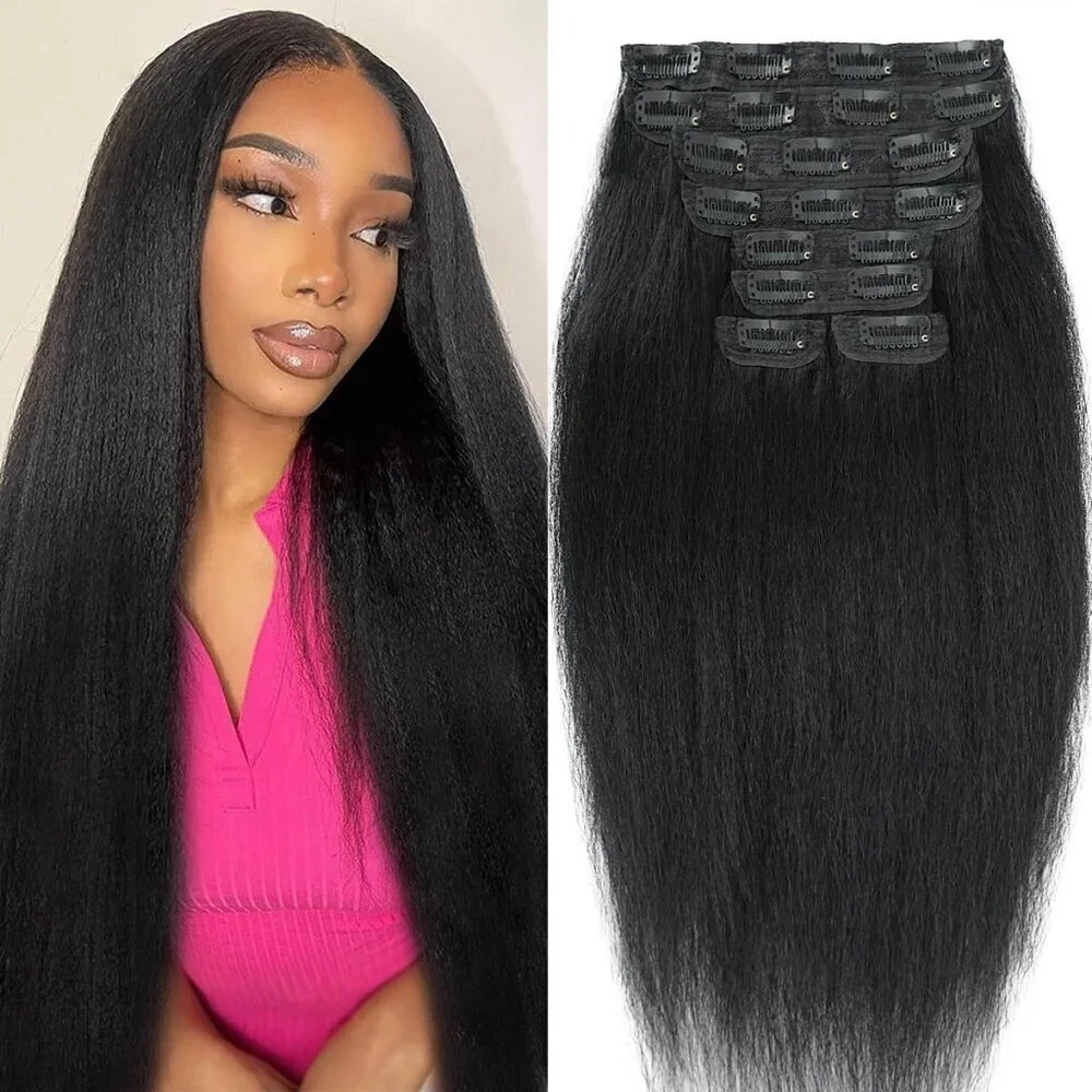 Kinky Straight Clip ins 16 Inch 8Pcs 110g Kinky Straight Clip in Hair Extensions